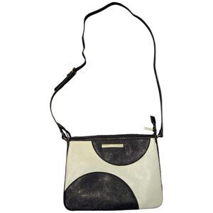 Anne Klein Crossbody Bag Black & White Monochrome Adjustable Strap Gold Zip